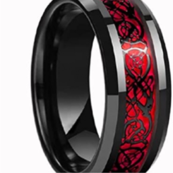 Stainless Steel Red and Black Celtic Dragon Ring, Size 7 - Picture 7 of 12